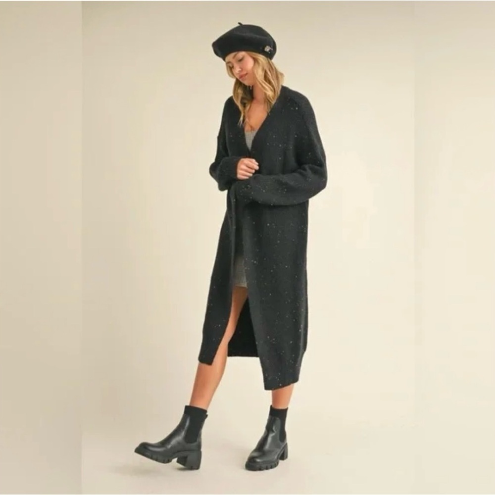 Garnet Hill Sequin Wool/Alpaca Blend Long Line Duster Cardigan Sweater